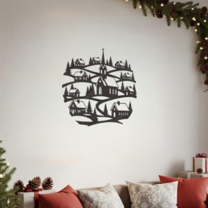 Christmas Laser Monogram Wall Art, Christian Village with