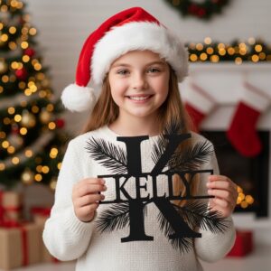 Christmas Metal Monogram Name Sign, Personalized Holiday Decoration