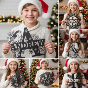 Christmas Metal Monogram Name Sign, Personalized Holiday Decoration
