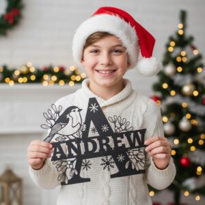 Christmas Metal Monogram Name Sign, Personalized Holiday Decoration