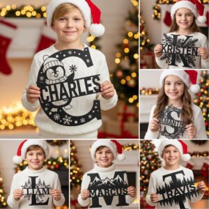 Christmas Monogram Metal CNC Sign Bundle, 9 Personalized