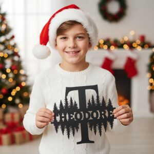 Christmas Monogram Metal Sign Set, 9 Personalized Names