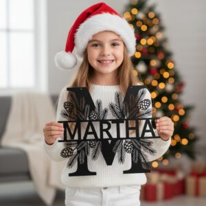 Christmas Monogram Metal Sign Set, 9 Personalized Names