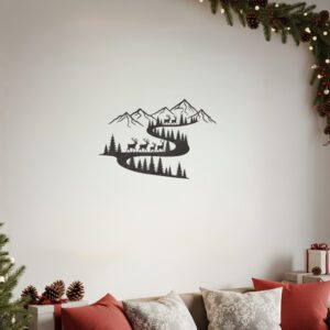 Christmas Monogram, Mountain Deer, Metal Wall Sign