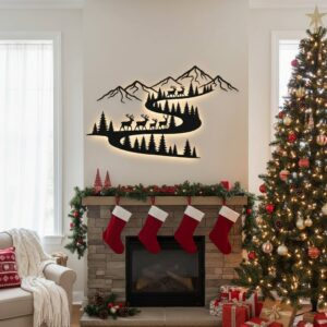 Christmas Monogram, Mountain Deer, Metal Wall Sign