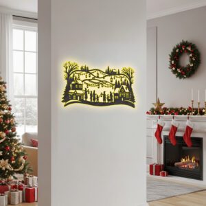 Christmas Monogram Winter Scene, Silhouette Wall Art, Metal