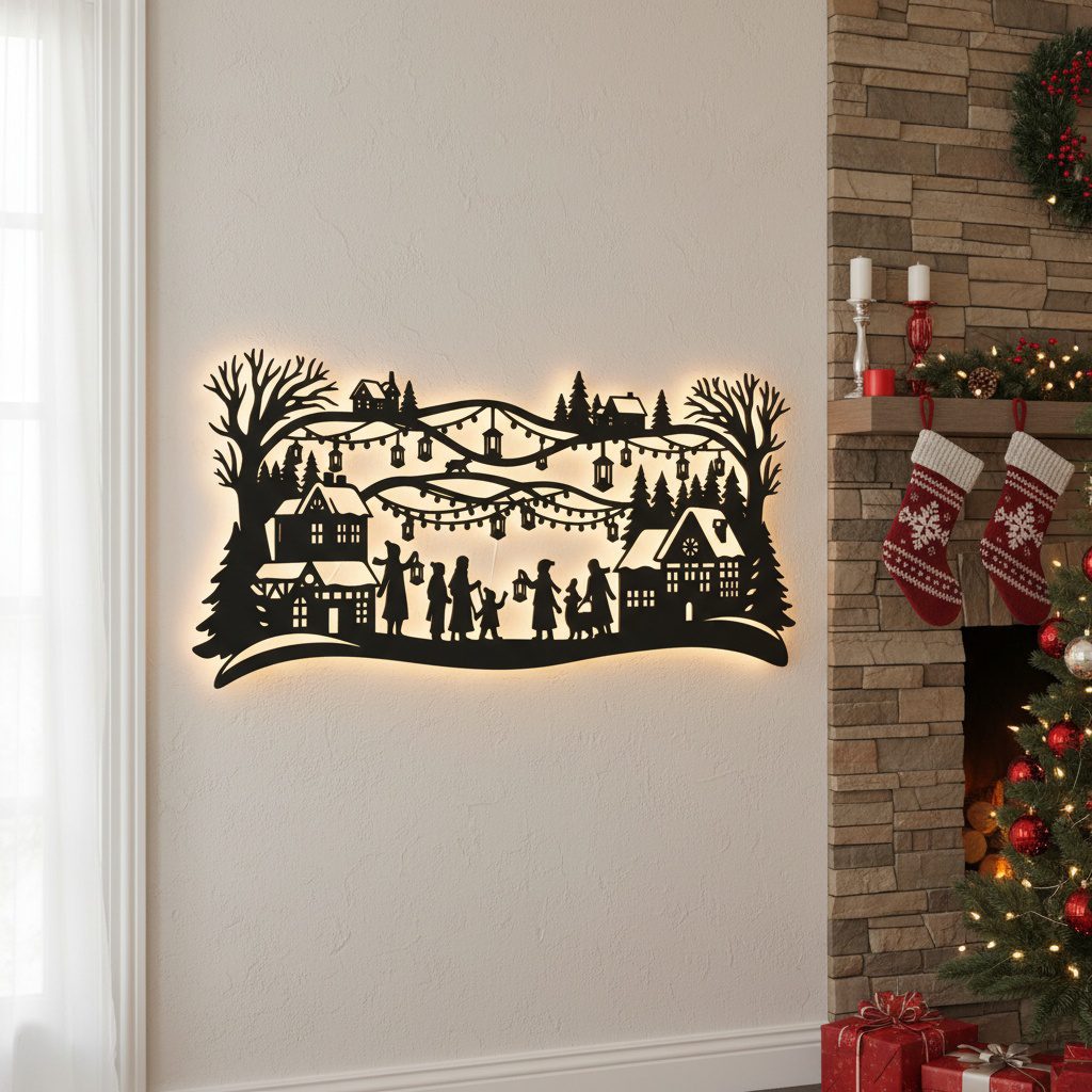 Monogram Scene Christmas Monogram Winter Scene, Silhouette Wall Art, Metal Signs | X ...