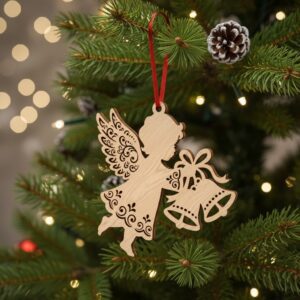Christmas Ornament, Angel with Bells, Digital Download for