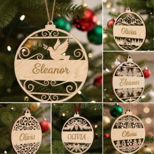 Christmas Ornament Bundle, 6 Laser Designs, Personalized Name