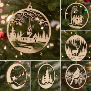 Christmas Ornament Bundle, 8 Holiday Design Files, Laser-Ready
