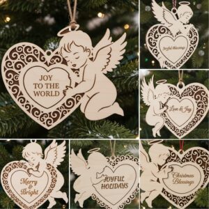 Christmas Ornament Laser Engraved Bundle, 6 Angel Designs,