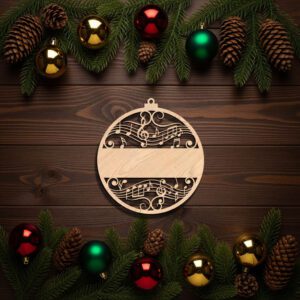 Christmas Ornament, Personalized Music Note with Banner, Digital