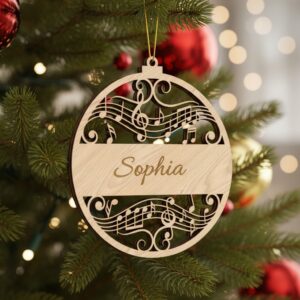 Christmas Ornament, Personalized Music Note with Banner, Digital