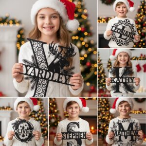 Christmas Personalized Engraved Monogram Metal Sign Bundle, 9