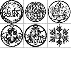 Christmas Sign Bundle, 6 Round Door Hanger Designs for Holiday Decor