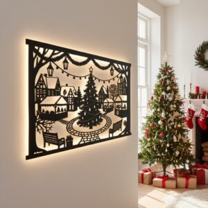 Christmas Wall Art, Monogram Metal Sign, Christmas Village