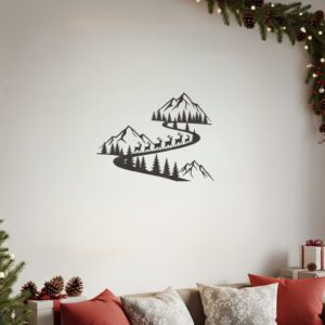 Christmas Wall Art Monogram Mountain Deer Scene, Laser