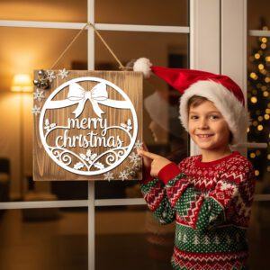 Christmas Wreath Door Hanger, Merry Holiday Round Front