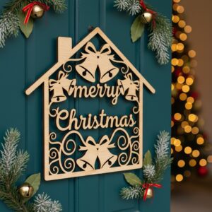 Festive Christmas Door Hanger, House Sign with Bells,