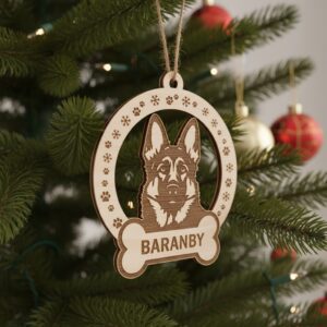 German Shepherd Ornament, Alert Dog Christmas Decor, CNC