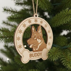 German Shepherd Ornament, Laser-Designed Dog Silhouette, Christmas Pet