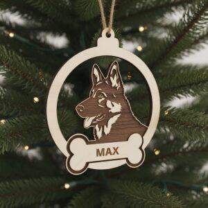 German Shepherd Ornament, Laser Engraved Silhouette Dog Christmas
