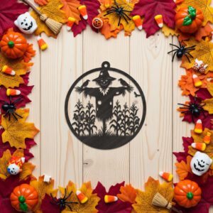 Halloween Scarecrow Ornament, Crows in Cornfield, Spooky Fall