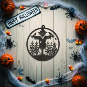 Halloween Scarecrow Ornament, Crows in Cornfield, Spooky Fall