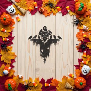 Halloween Scarecrow Ornament, Raven Silhouette, Spooky Fall Decor