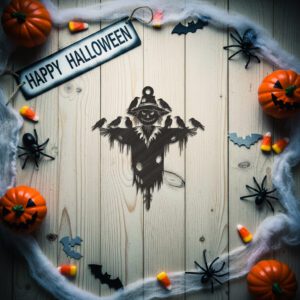 Halloween Scarecrow Ornament, Raven Silhouette, Spooky Fall Decor