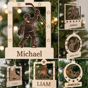 Hockey Ornament Bundle, 6 Custom Christmas Designs, Personalized