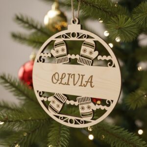 Laser Crafted Ornament, Personalized Mitten, Banner Christmas File