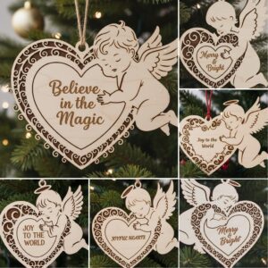 Laser Cut Christmas Ornaments Bundle, 6 Angel Designs for Holiday Decor