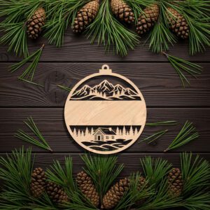 Laser Cut Mountain Scene Ornament, Personalized Christmas Holiday