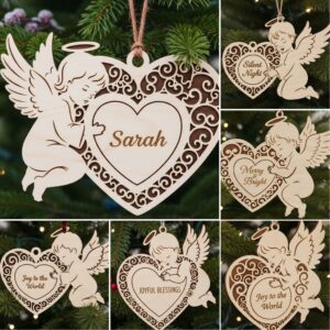 Laser Cut Ornaments Bundle, 6 Christmas Angel Designs,