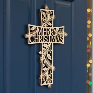 Merry Christmas Cross Sign, Religious Door Hanger, Christian