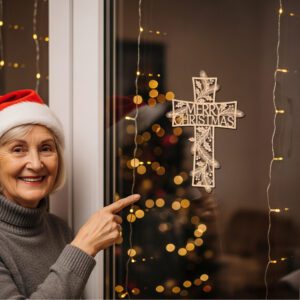 Merry Christmas Cross Sign, Religious Door Hanger, Christian