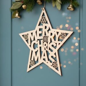 Merry Christmas Door Hanger Bundle, Round Holiday Sign, Laser Design File