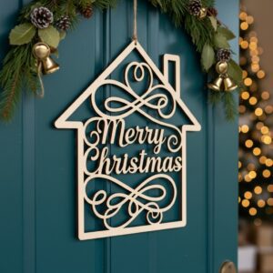 Merry Christmas Door Hanger, Holiday Door Sign, Christmas