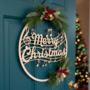 Merry Christmas Musical Notes, Round Door Hanger, Holiday