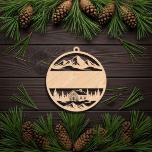 Mountain Ornament Christmas Design, Personalized Circular Holiday Decoration