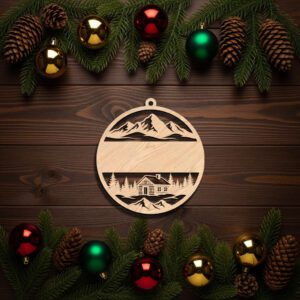 Mountain Ornament Christmas Design, Personalized Circular Holiday Decoration