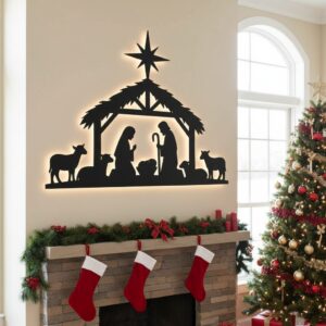Nativity Scene, Christmas Wall Art, Monogram Metal Sign,
