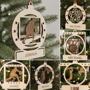 Personalized Basketball Ornament Bundle, 8 Holiday Designs, Custom