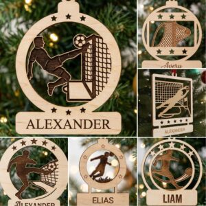 Personalized Christmas Soccer Ornaments, 6 Custom Name Designs