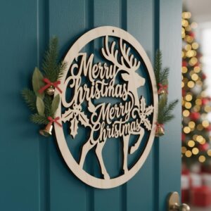 Reindeer Door Sign, Festive Holiday Door Hanger, Christmas Welcome Decor