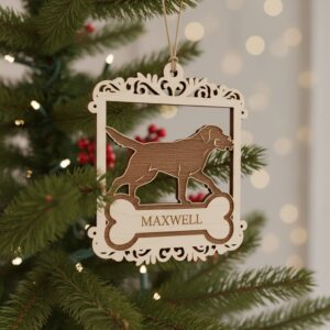 Running Lab Square Dog Monogram Ornament, Christmas Laser