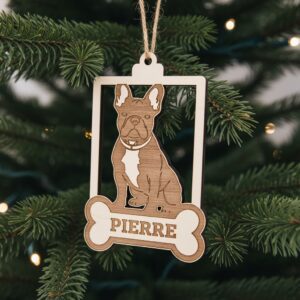 Sitting French Bulldog Christmas Ornament, Custom Pet Name