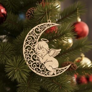 Sleeping Angel Moon Ornament for Christmas Decor, Angelic