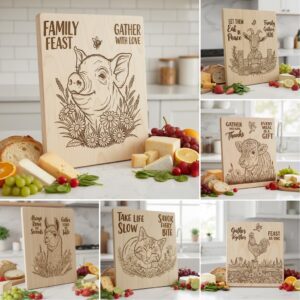 Farmhouse Animal Charcuterie Bundle, 20 Whimsical Engraving Files for Fall Gatherings